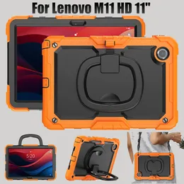 360 Rotating Handle Grip Kickstand Case For Lenovo Tab M11 HD 11 inch 2024 Shockproof Kids Safe Cases Heavy Duty Rugged PC + Silicone Cover Shoulder Strap + Screen PET Film