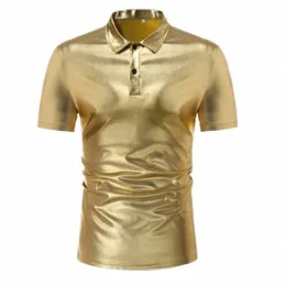 Fi Harajuku Polo Shirts Men Brand Luxury Nightclub Shiny Gold Sire Summer Short Sleeve Male Dr Shirts Stage Costumes A42B＃