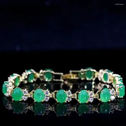 Bangle encantos moda pulseira para mulheres forma de coração oval verde jades pedra cristal ouro-cor jóias 7.5inch B1169-1 gota entrega b oty3o
