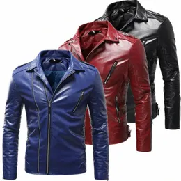 2023 Neue schwarze Männer winddichte Biker-Lederjacke Rot Braun Blau PU-Mantel Fi Casual Mantel Männlich Tops Oberbekleidung S-4XL 5XL n1lX #