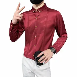 Exquisite LG Sleeved Dr Shirts für Männer Bar Club Seide männlich Social Shirt Top Plus Größe 5XL Slim Fit Butt Down Chemise Homme J36w #