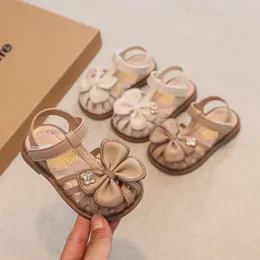 Summer Baby Toddler Shoes Girl Sandals Bowtie Soft Sole Antislip Outdoor Shoes Kids First Walkers Infant Sandalias 0-2 Years 240312