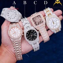 Hip Hop Jewelry Bussdown Luxury Mechanical Watch Iced Out Moissanite Branded Watch Hand Made Setting Diamond Automatic Watch