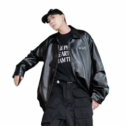 Hip Hop Autumn och Winter Men's Faux Leather Jacket Bomber Motocycle Pu Coat for Women K6al#