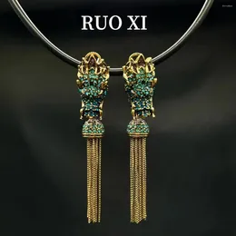 Studörhängen europeiska och amerikanska forntida vintage koppar Tassel Western Retro Antique Court Zodiac Dragon Faucet Ear Studs