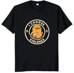 Wybieram przemoc T Shirt Funny Duck Humor Slogan Streetwear Oversed Casual 100% Cott O Neck UE T-Shirts K4HT#