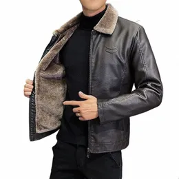 Coreano da uomo inverno fi giacca in pelle in pelliccia in pile laple cerniera dritta orlo formale cappotti casual bomber giacca di pelle v9w3#