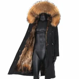 Lavelache Wodoodporny płaszcz zimowy mężczyzna X-lg parkas prawdziwy lis futra naturalny szop fur