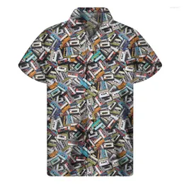 Mäns casual skjortor retro musik bandrekord 3d tryck skjorta sommar hawaiian män y2k toppar gata lapel aloha blue knapp kort ärmar