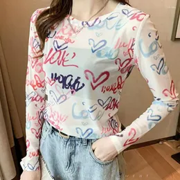 Abiti da uomo 2024 Street Style Manica lunga Stampata T Shirt Donna Maglia trasparente Top Tee Beach Abiti femminili Magliette trasparenti