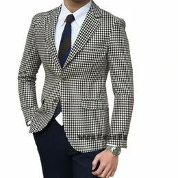 Houndstooth Plaid Casual Blazer dla mężczyzn One Piece Handel z 2 -boczną szczeliną Slim Fit Sing