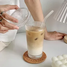 Weingläser Stroh Bier Mokka Streifen Bubble Tea 375 ml und Milch Becher Tasse Deckel mit Tassen können transparentes Glas Saft einfaches Frühstück