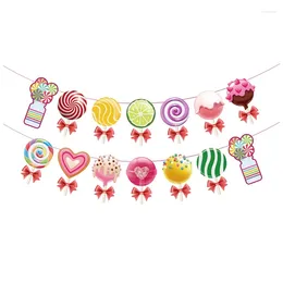 Conjunto de decorações para lembrancinha de festa Candyland colorido BannerCandy temático pendurado redemoinhos decoração de pirulito