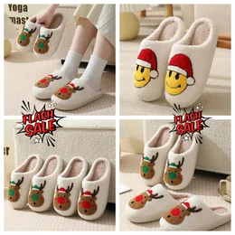 New Comfortable Home Cute Cartoon Santa Claus Couples Warm Cotton GAI Christmas Designer Elk Lovely Thick Plush Unisex Winter White slippers Cream 2024