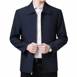 men Coat Smooth Zipper Lapel Collar Solid Color Middle-aged Men Casual Jackets for Cold Weather 17ax#