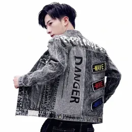 male Jean Coats Autumn Men's Denim Jacket Butt with Print Clothing Big Size Y2k Winter Oversize G Korean Popular Clothes Lxury f677#