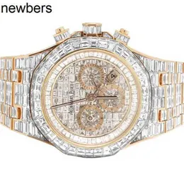 Diamanti AP Orologio Apf Factory Vvs Iced Out Moissanite Can passato Test di lusso Audemar Pigue Movimento svizzero Royal Oak 18k Rose Gold Chrono rettangolare 78,75 CT247C