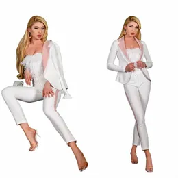 FI White Summer Summer Women Freedy Women Suits Pink Peaked Label Slim Fit Outfits Evening Party Wedding Wear 2 Pace H1Jg#