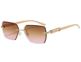 New Sunglasses Metal Micropaved Diamond Set Rimless womens Men Sunglasses Wood Sun glasses7957795