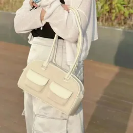 Cordão coreano xu yunzhen estilo sane standoil bowling saco feminino multi-bolso casual axilas couro boston tote senhoras bolsa