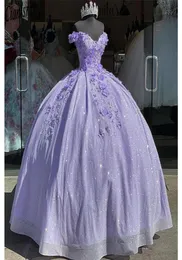 Stunning Lilac Ball Gown Quinceanera Dresses 3D Appliques Beads Laceup Back Floor Length Prom Evening Gowns Mexician Girls Vestid8419184