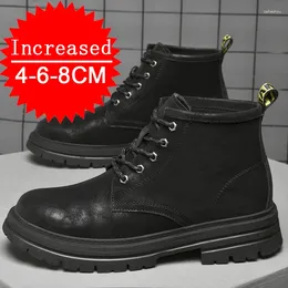 Sapatos casuais botas masculinas de couro genuíno plataforma tornozelo 4/6/8cm quente inverno trabalho alto superior caminhadas ao ar livre 37-44