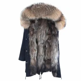 Man Parka Winter Stylish Jacket LG Streetwear Russian Real Fox Fur Coat Natural Racco Päls krage Huven tjock varm kappa J9B1#