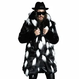 Nuovo inverno fi uomo cappotto di pelliccia di volpe Giacca di pelle slim fit in pelliccia sintetica, Casual con cappuccio splice lg soprabito secti Plus taglia S ~ 4XL W8vB #
