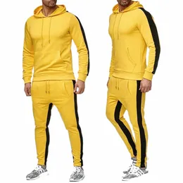 Herren Kapuzenpullover Set Einfarbig Jogging Set Trainingsanzug Trainingsanzug Lg Sleeve Anzug Hoodies Hosen Gelb Casual Anzug o0l1 #