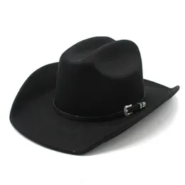 Män kvinnor västra cowboy hatt med bälte vinter höstkyrka jazz elegant cowgirl sombrero caps 240327