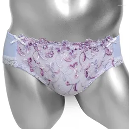 Marynaty kwiatowe koronki Sissy Bielizna z haftą seksowne majtki Śliczne Knickery Bowknot Men Bikini Briefs Gay