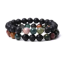 Perlen Naturstein Indianer Achat Rond Perlenarmbänder Ehepaar Lotus Weihnachtsbaum Charme Armband Frauen Mode Schmuck Drop Lieferung Otaek