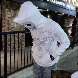 Mens Hoodies Sweatshirts Fashion Skeleton Rhinestones White Zip Up Hoodie Men Kvinnor Y2K kläder Långärm Hip Hop Drop Delivery App Otljs