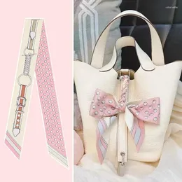 Scarves French Versatile Pink Ladies Twill Silk Scarf Decoration Long Strip Tie Binding Bag Ribbon