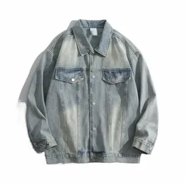 wed denim jacket for men's spring, autumn, and winter, new men's trendy brand American men's loose jacket, work denim j 42MD#