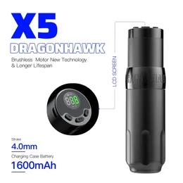 Dragonhawk X5 4.0mm Strok LED Ekran Kablosuz Döner Dövme Fırçasız Motor Pil Kalemi Gövde Sanatı Kalıcı Makyaj Makinesi 240315