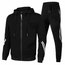 Homens Outono Inverno Sport Suits Casual Outdoor Zipper Jackets e Sweatpants Jogging Set Masculino Fleece Hoodie Treino w44s #