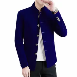 chaqueta de traje delgada de alta qualidade para homem, cuello alto grueso, moda elegante, ncios, informal, gama alta, Simple, compras, Caballero L2hB#