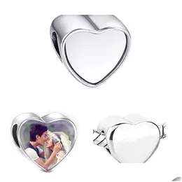 Other Festive & Party Supplies Sublimation Blank Heart Po Bead Metal Slider European Charms Transfer Printing Material Valentines Day Dhk8T