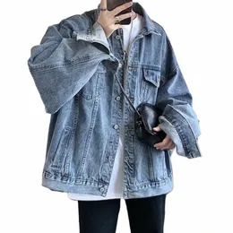 Men Denim Jacket Men Kurtka retro hip hop w stylu Hip Hop Jelni z wieloma kieszeniami Plus Size Men Płaszcz do Casual Streetwear S5KY#