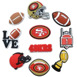 10 Stil-PVC-Fußball-Clog-Charms, Loch-Gartenschuh-Charms, Dekorationszubehör, Modedesigner, Cr-OC-Charms, Geschenk