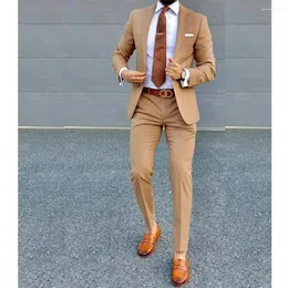 Abiti da uomo Casual Slim Fit 2 pezzi monopetto color kaki lunghezza regolare skinny completo completo giacca da ufficio formale da ufficio