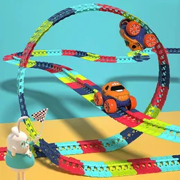 Pista montada antigravidade mutável com LED LightUp Race Car Flexível Racing Tracks Rail Toys para meninos crianças presentes 240313
