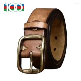 Cinture Cintura da uomo 3,8 cm American Vintage Do Vecchia pelle pieghettata con fibbia ad ago Strato di testa Pelle bovina Casual Denim