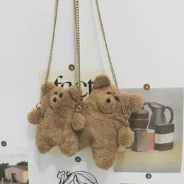 Shoulder Bags Women Handbag Bear Plush Cartoon Cute Fashion Hairy Child Girls Chain Crossbody Bag Trend Messenger