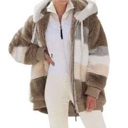 Ogólna kurtka dla kobiet nowe jesienne zimowe ciepłe pluszowe kieszonkowe odzież z kapturem luźna dama odzieży wierzcha