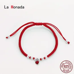 La Monada Heart Charm Red Thread för hand 925 Sterling Silver Armband String Rope Armband Women 240315