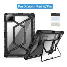 Capa à prova de choque para xiaomi pad 6, silicone macio + pc rígido dobrável, capa durável, capa traseira transparente para xiaomi pad 6 pro