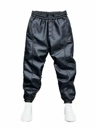 модные мотоциклетные кожаные брюки мужские хип-хоп шаровары свободные брюки уличные спортивные штаны для бега люксовый бренд одежда высокого качества L4V2 #