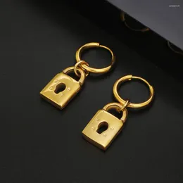 Stud Earrings Hip Hop Padlock Pendant Earring Hole Hollow Gold Color Wholesale Stainless Steel Fashion Women's Jewelry Gift